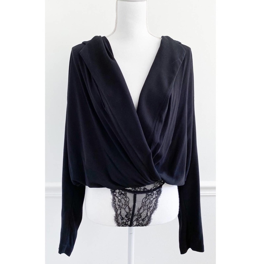 Free People Black Elsa Surplice V Neck Plunge Bodysuit